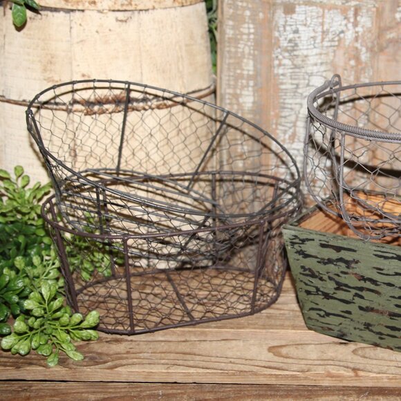 NEW Rustic Chicken Wire Farmhouse Baskets & Distressed Wood Box - Picture 2 of 10